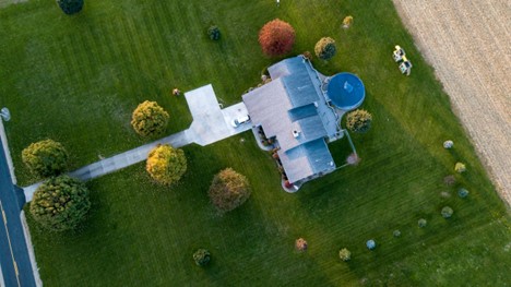 An aerial shot of a well-maintained property.